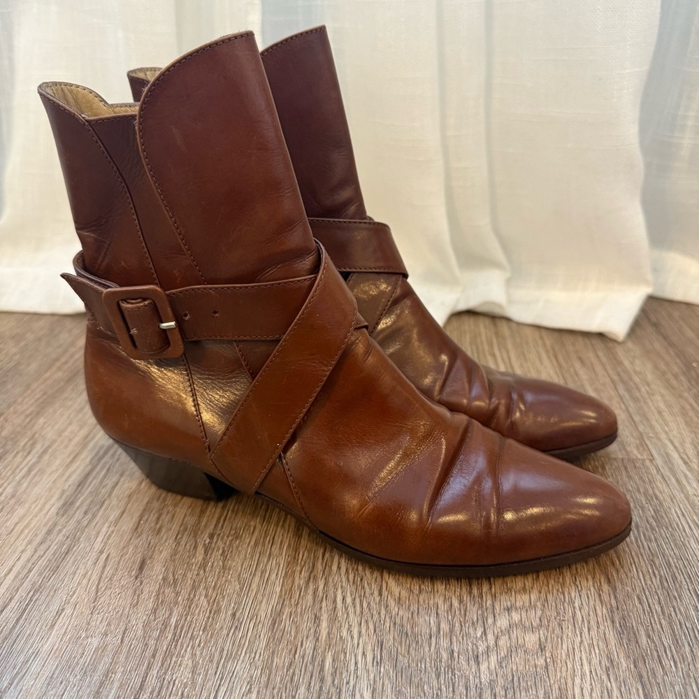 Salvatore Ferragamo Booties Boots Women’s Sz 6.5 Brown Leather Low Heel Classic